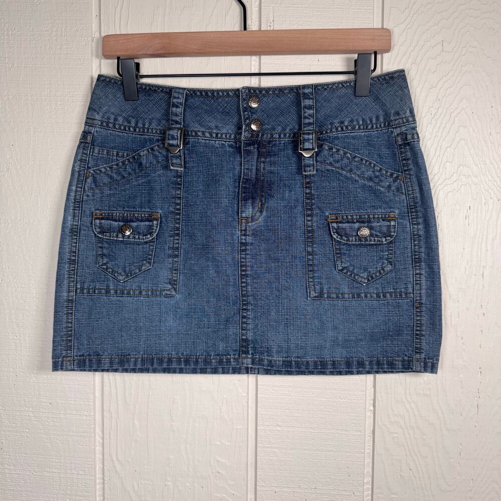 Arizona Women Premium Chambray Denim Cargo Mini Skirt Hipster Y2K Festival sz 5